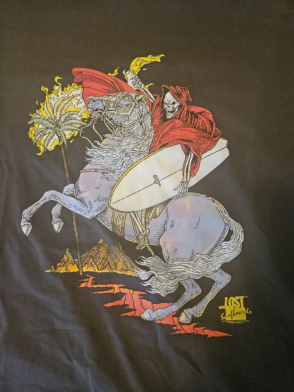 Lost Surfboards Graphic Tee Grim Reaper & Demon Horse Charcoal Gray NWOT